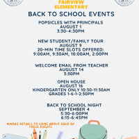 Flyer with Back to School Events listed for the 24-25 school year